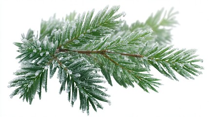 Frosted evergreen sprig isolated on white background