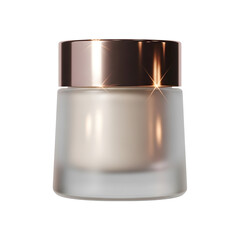 Frosted glass cosmetic jar with rose gold metallic screw cap on transparent background
