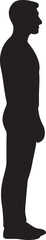Silhouette in Profile: A stark black silhouette of a man stands in profile, revealing the subtle contours and powerful presence of the human form, showcasing its strength and simplicity.