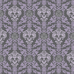 Elegant Lavender and Gray Damask Seamless Pattern