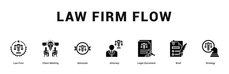 Law Firm Flow Modern and clean web banner illustration featuring thematic icons for visual communication