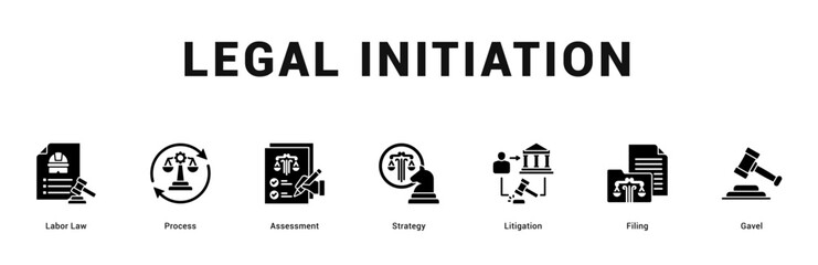 Legal Initiation Modern and clean web banner illustration featuring thematic icons for visual communication