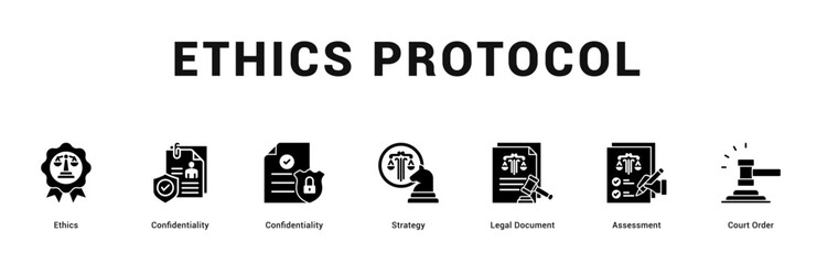 Ethics Protocol Modern and clean web banner illustration featuring thematic icons for visual communication