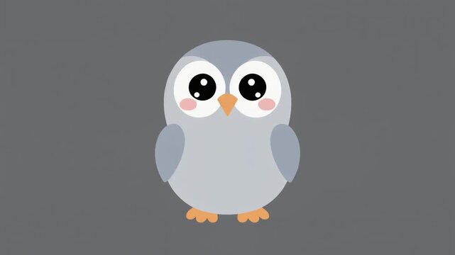 Cute cartoon owl bird in simple flat vector art with thick black outlines and soft pink cheeks on grey background