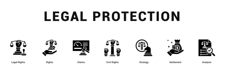 Legal Protection Modern and clean web banner illustration featuring thematic icons for visual communication