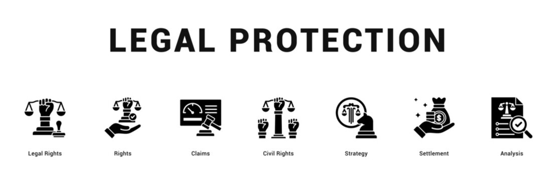 Legal Protection Modern and clean web banner illustration featuring thematic icons for visual communication