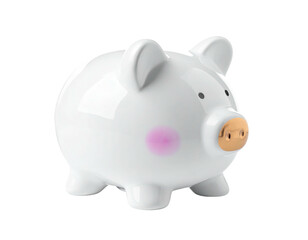 Obraz premium Glossy white ceramic piggy bank with rosy cheeks, isolated