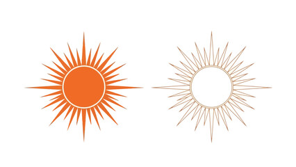 Two stylized sun icons one orange and one outlined radiating light