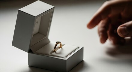 Hand reaching for engagement ring in box, perfect Valentine&rsquo;s Day proposal