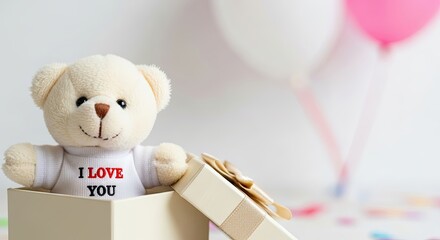 Teddy bear with I love you in gift box, sweet Valentine is Day surprise