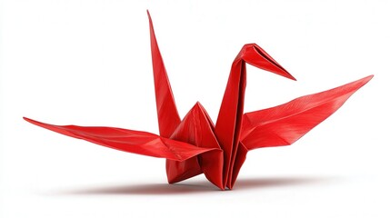 Folded origami crane isolated on white background