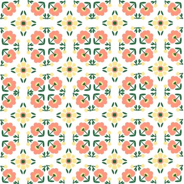 Seamless Floral Pattern with Cute Folk Flowers and Leaves