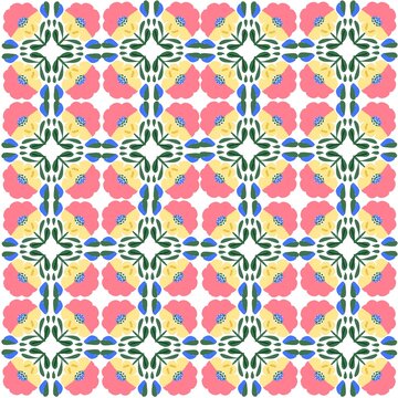 Seamless Geometric Floral Pattern with Colorful Folk Flower Motifs