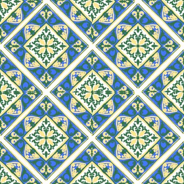 Seamless Geometric Tile Pattern with Floral Ornamental Motifs