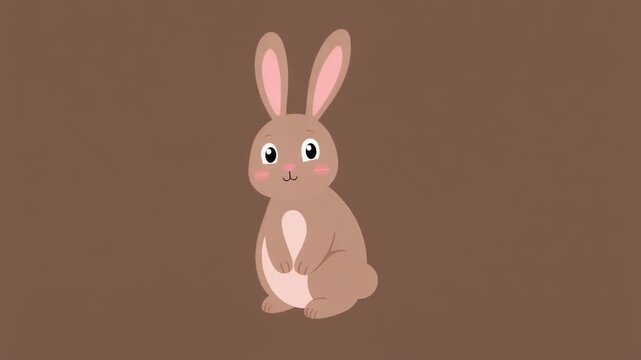 Cute brown bunny rabbit animation simple cartoon style thick outline soft background