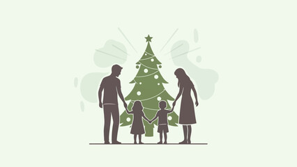 Family Standing Together Around a Decorated Christmas Tree.