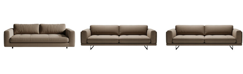 Brown Modern Sofa Set Isolated on White Background