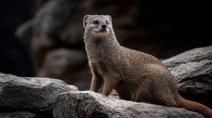 Alert Mongoose on Rough Rocks in Natural Habitat