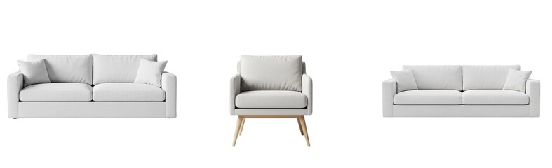 White Modern Sofa Set Isolated on White Background
