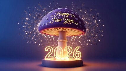 Celebrate new year 2026 with whimsical mushroom