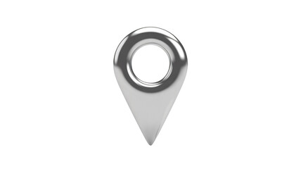 Shiny metallic silver map location pin icon rendered in 3d on a solid