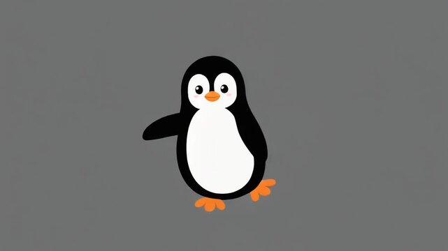 Charming penguin character with simple cartoon style black and white feathers and orange feet