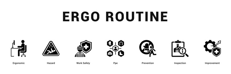 Ergo Routine Modern and clean web banner illustration featuring thematic icons for visual communication