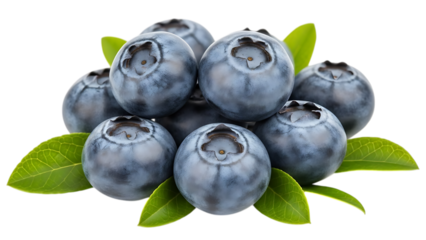 Fresh blueberries with leaves isolated on transparent background