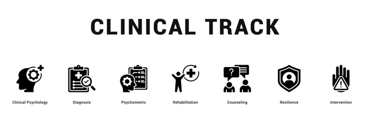Clinical Track Modern and clean web banner illustration featuring thematic icons for visual communication