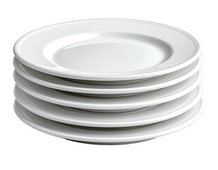 Stack of six white, circular plates with a glossy finish, clean and ready
