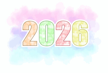 2026 New Year's Card: Watercolor-Style Colorful Number Illustration Background Material