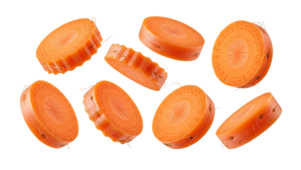 Floating orange coins isolated on transparent background