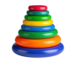 Colorful stacking toy with rings of various sizes and hues
