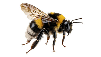 Detailed macro photograph of a fuzzy bumblebee showcasing intricate insect anatomy