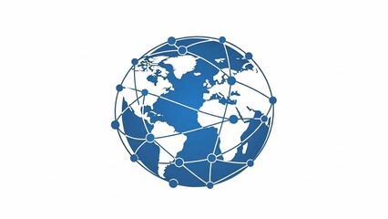 Interconnected blue globe with a digital network symbolizing global communication technology and data transfer isolated on white background