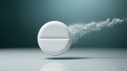 White pill breaking apart with smoke effect on white background breaking pill medical