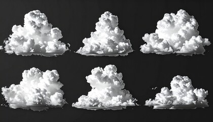 set of white cloud isolated on black background