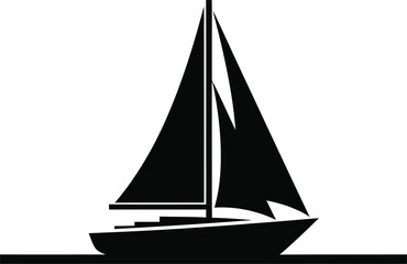 Simple black sailing boat silhouette on water