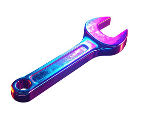 A vibrant, neon-lit wrench floating against a black background