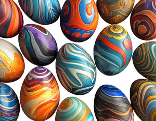 Colorful eggs with intricate patterns and vibrant swirling designs