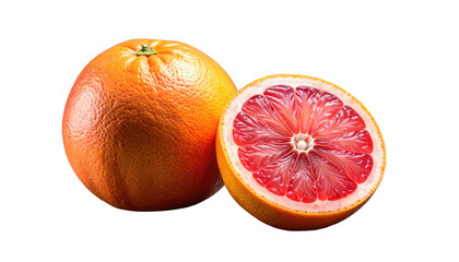 Whole and halved citrus fruit showcasing vibrant red flesh
