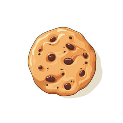 Cute chocolate chip cookie illustration with golden baked texture and glossy chips, isolated on white background, perfect for bakery designs.