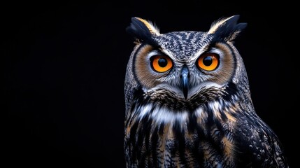 Majestic Owl with Striking Orange Eyes on Dark Background