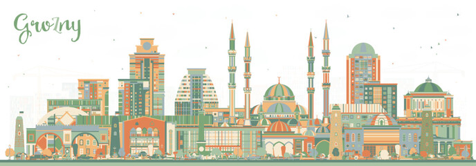 Grozny Russia city skyline with color buildings. Illustration. Grozny cityscape with landmarks. Business travel and tourism concept with modern and historic architecture.