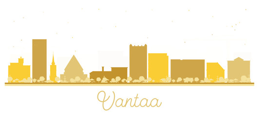 Vantaa Finland city skyline silhouette with golden buildings isolated on white. Illustration. Vantaa cityscape with landmarks. Business and tourism concept with modern and historic architecture.