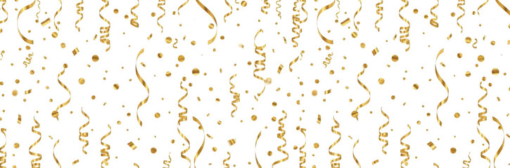 Luxury Golden Confetti and Streamers Background with Oil Paint Texture, Party Celebration Border Isolated on Transparent PNG Background