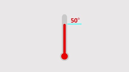 The thermometer shows the temperature of air or water at 50 degrees Celsius. Digital fever thermometer icon animation with dark blue background.