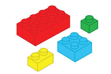 A simple vector illustration shows four colorful brick blocks arranged neatly, using clean shapes and bright colors to represent construction, creativity, learning, and playful design concepts. © primus