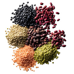 A vibrant collection of assorted dry legumes and beans. or transparent background