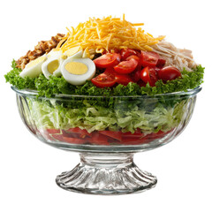 A vibrant, colorful salad with fresh ingredients in a glass bowl. or transparent background